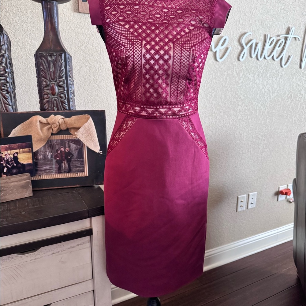 ANTONIO MELANI Magenta Lace Midi Dress